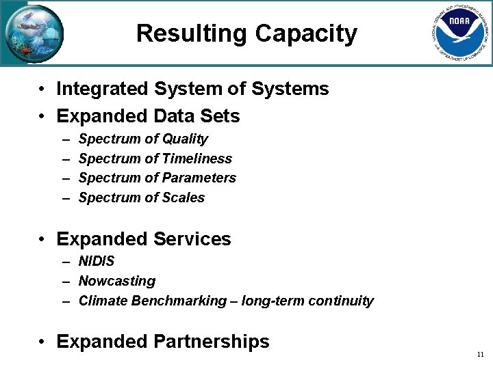 Resulting Capacity • Integrated System of Systems • Expanded Data Sets – – Spectrum