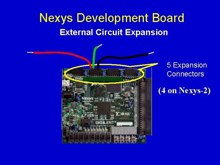 Nexys Development Board External Circuit Expansion 5 Expansion Connectors (4 on Nexys-2) 