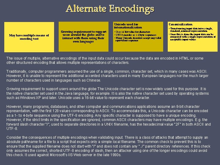 Alternate Encodings May have multiple means of encoding text Growing requirement to support users