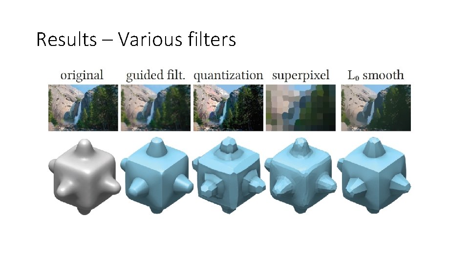 Results – Various filters 