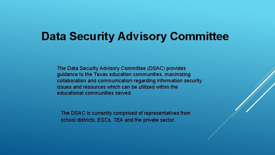 Data Security Advisory Committee The Data Security Advisory Committee (DSAC) provides guidance to the