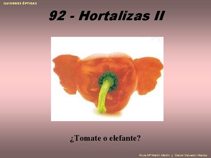 ILUSIONES ÓPTICAS 92 - Hortalizas II ¿Tomate o elefante? Rosa Mª Martín y Daniel