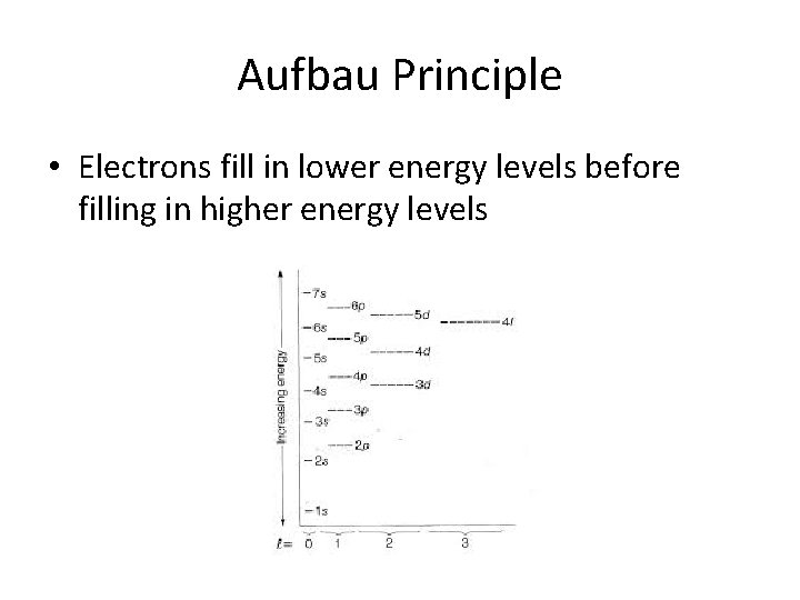 Aufbau Principle • Electrons fill in lower energy levels before filling in higher energy