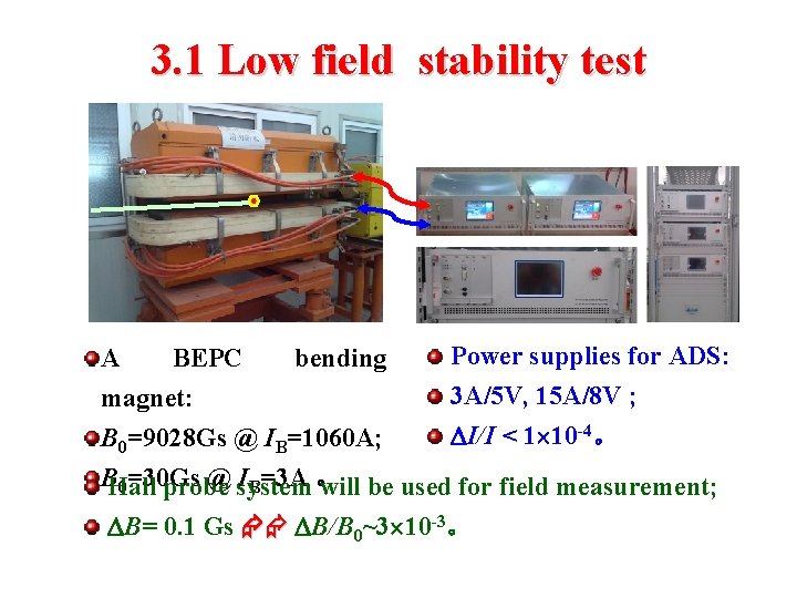 3. 1 Low field stability test A BEPC bending magnet: B 0=9028 Gs @