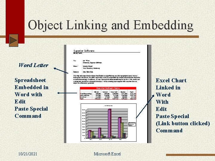Object Linking and Embedding Word Letter Spreadsheet Embedded in Word with Edit Paste Special