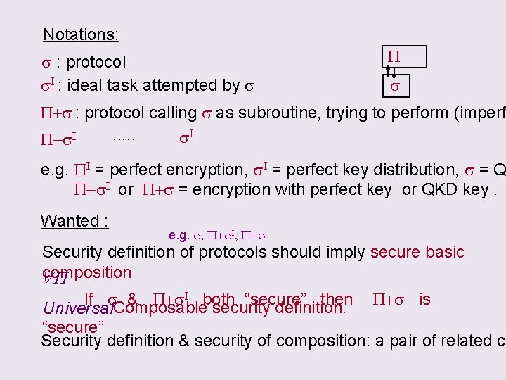 Notations: s : protocol s. I : ideal task attempted by s P+s :