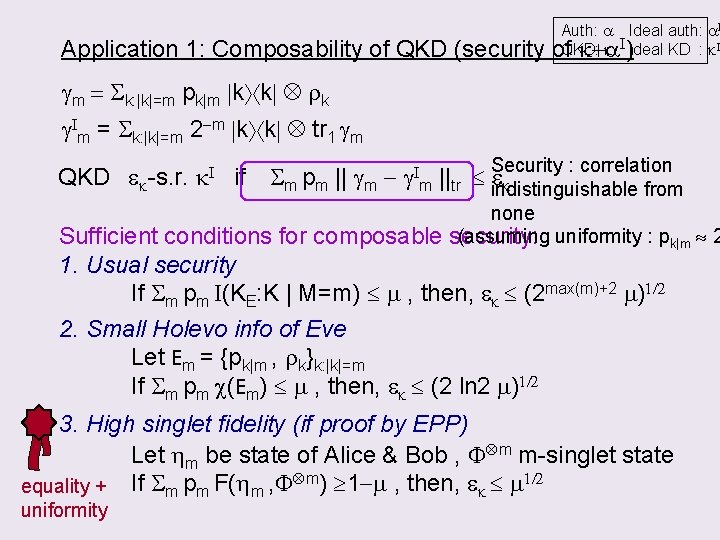 Application 1: Composability of QKD (security Auth: a Ideal auth: a. I k I)Ideal