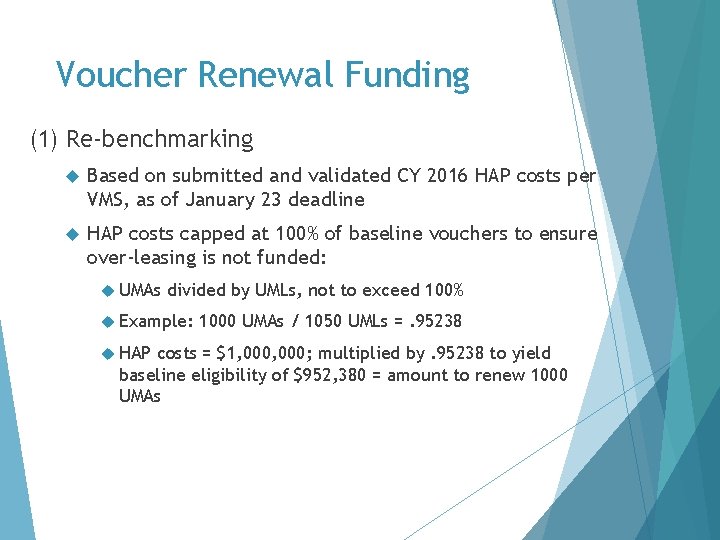 Voucher Renewal Funding (1) Re-benchmarking Based on submitted and validated CY 2016 HAP costs