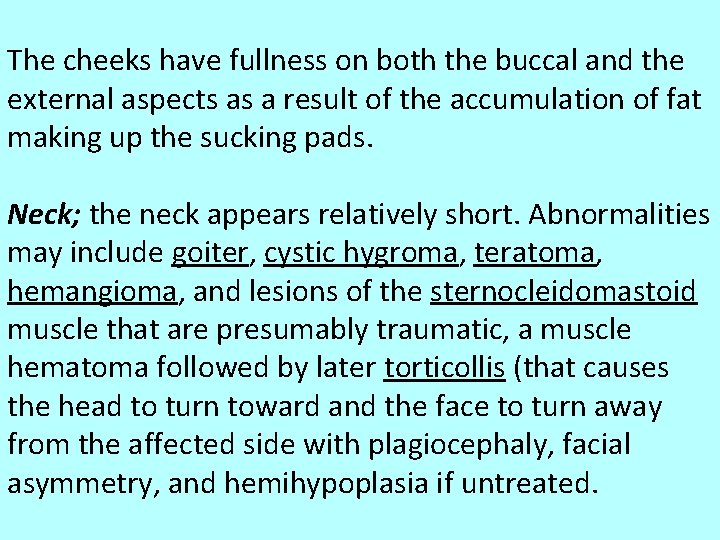 The cheeks have fullness on both the buccal and the external aspects as a