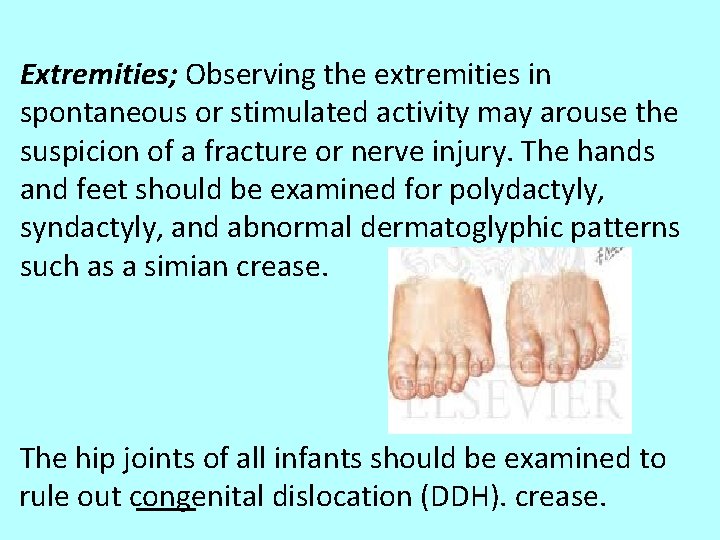 Extremities; Observing the extremities in spontaneous or stimulated activity may arouse the suspicion of