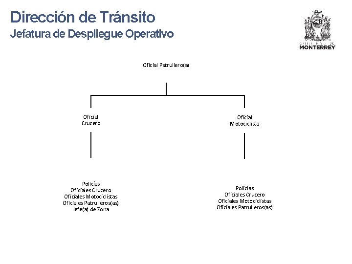 Dirección de Tránsito Jefatura de Despliegue Operativo Oficial Patrullero(a) Oficial Crucero Oficial Motociclista Policías