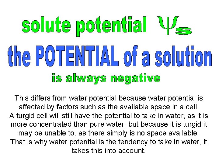This differs from water potential because water potential is affected by factors such as