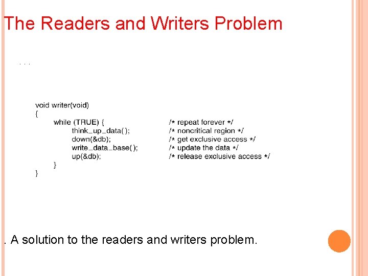 The Readers and Writers Problem. . A solution to the readers and writers problem.