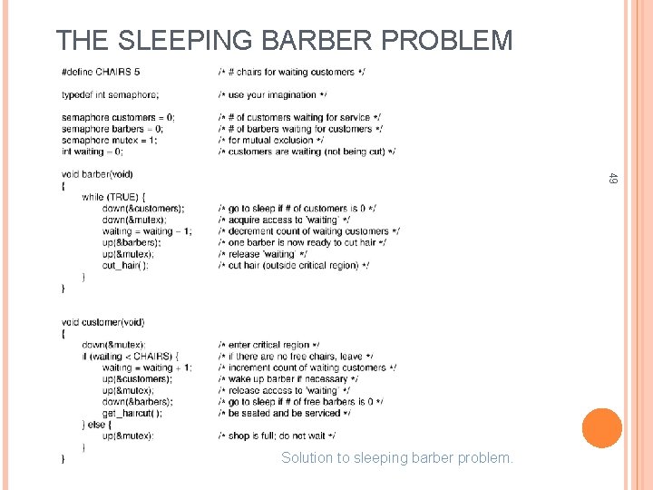 THE SLEEPING BARBER PROBLEM 49 Solution to sleeping barber problem. 
