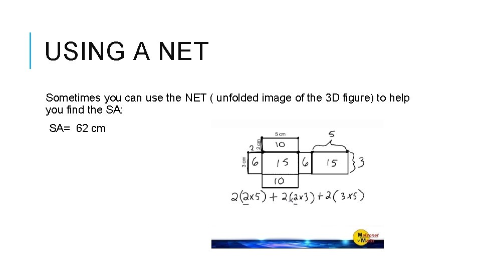 USING A NET Sometimes you can use the NET ( unfolded image of the