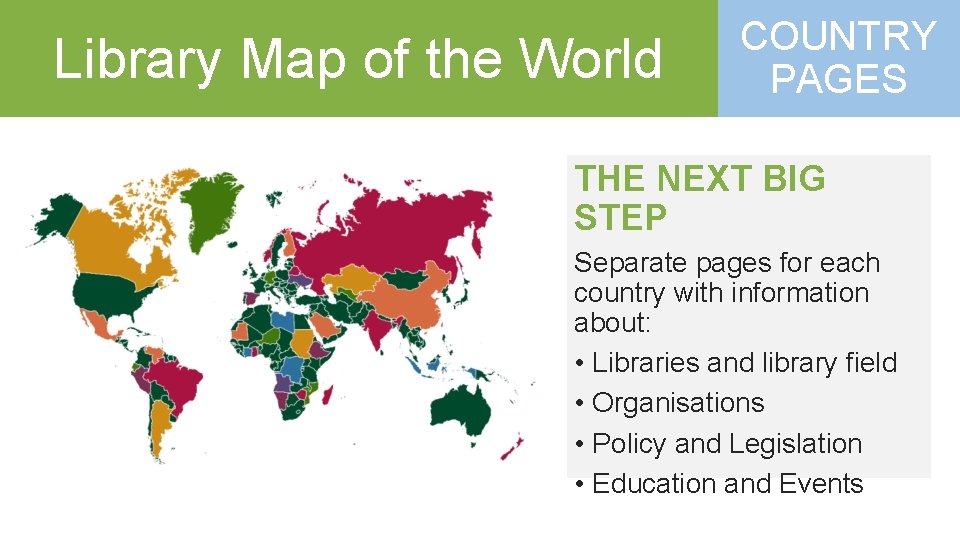 Library Map of the World COUNTRY PAGES THE NEXT BIG STEP Separate pages for