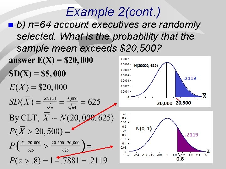 Example 2(cont. ) n b) n=64 account executives are randomly selected. What is the