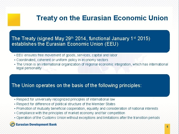 Treaty on the Eurasian Economic Union The Treaty (signed May 29 th 2014, functional