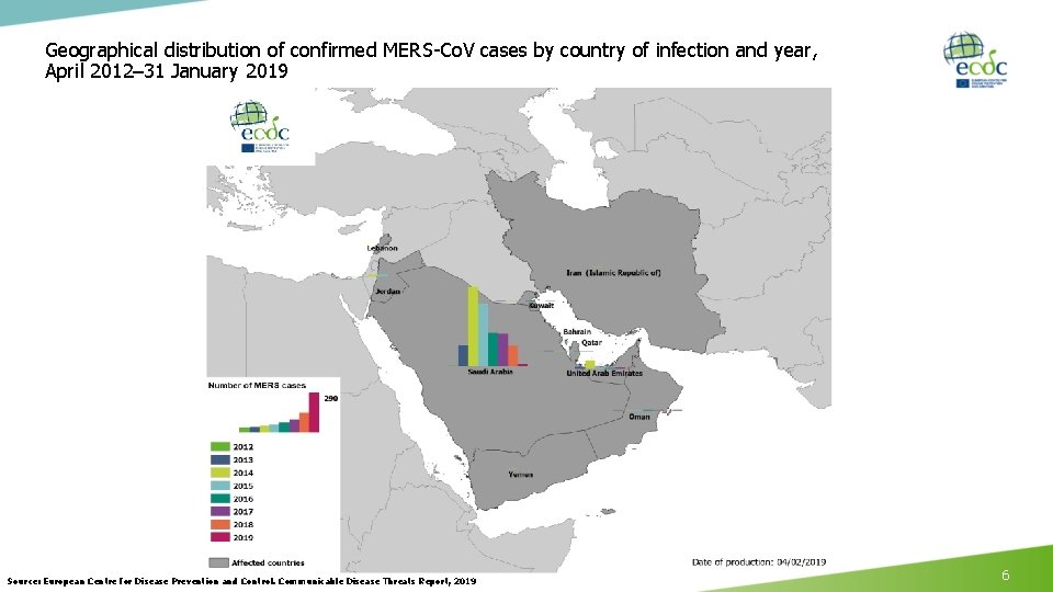 Geographical distribution of confirmed MERS-Co. V cases by country of infection and year, April Geographical distribution of confirmed MERS-Co. V cases by country of infection and year, April
