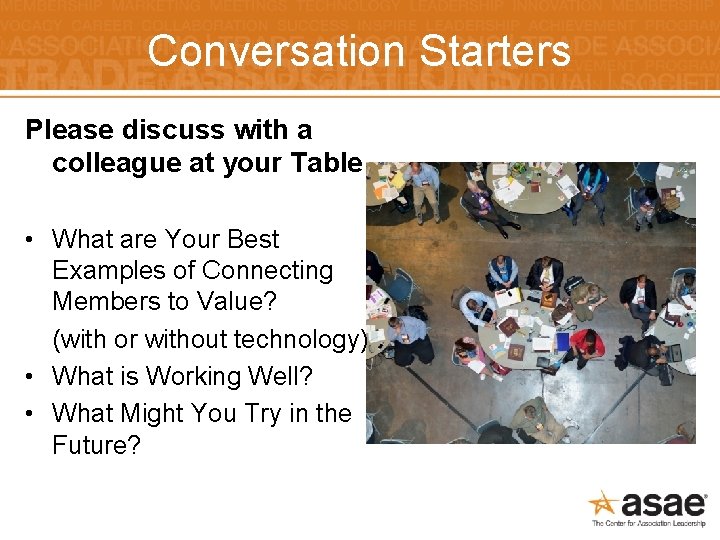 Conversation Starters Please discuss with a colleague at your Table • What are Your