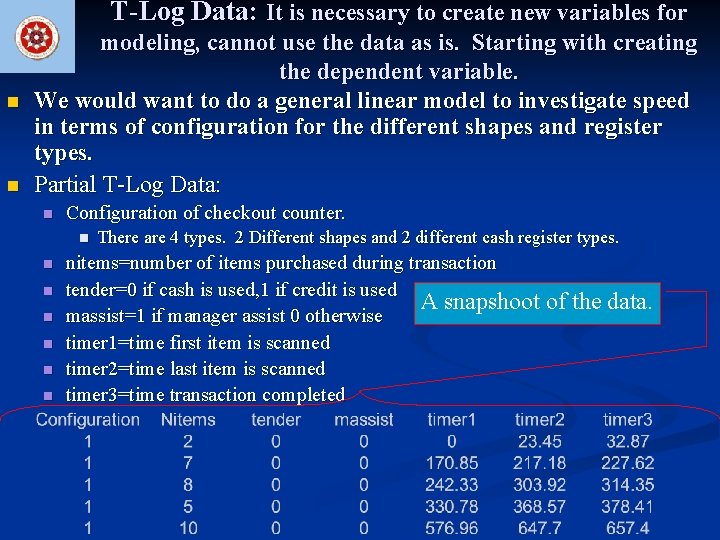 T-Log Data: It is necessary to create new variables for n n modeling, cannot