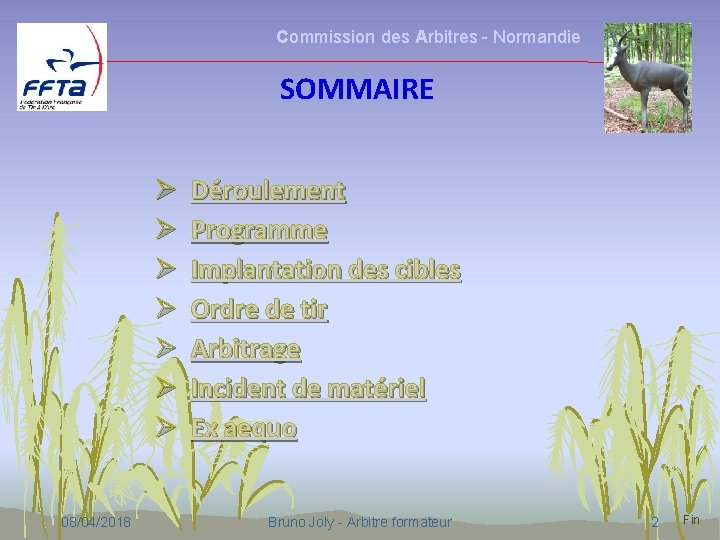 Commission des Arbitres - Normandie SOMMAIRE Ø Ø Ø Ø 08/04/2018 Déroulement Programme Implantation