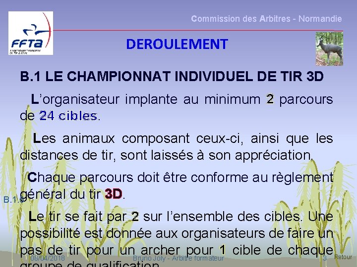 Commission des Arbitres - Normandie DEROULEMENT B. 1 LE CHAMPIONNAT INDIVIDUEL DE TIR 3