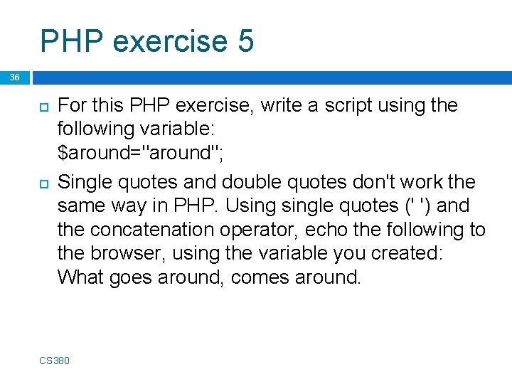 PHP exercise 5 36 For this PHP exercise, write a script using the following