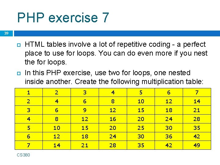 PHP exercise 7 39 HTML tables involve a lot of repetitive coding - a