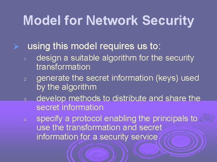 Model for Network Security using this model requires us to: 1. 2. 3. 4.
