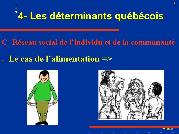 33 4 - Les déterminants québécois C- Réseau social de l’individu et de la