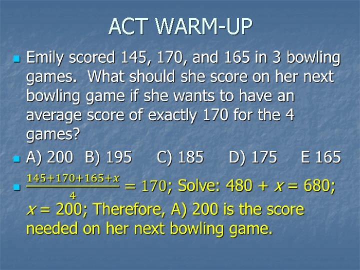 ACT WARM-UP n ACT WARM-UP n
