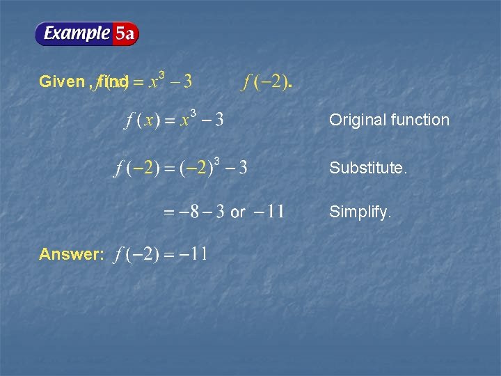 Given , find Original function Substitute. Simplify. Answer: 