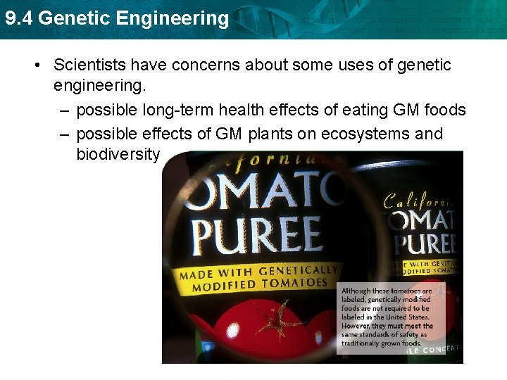 9. 4 Genetic Engineering • Scientists have concerns about some uses of genetic engineering.