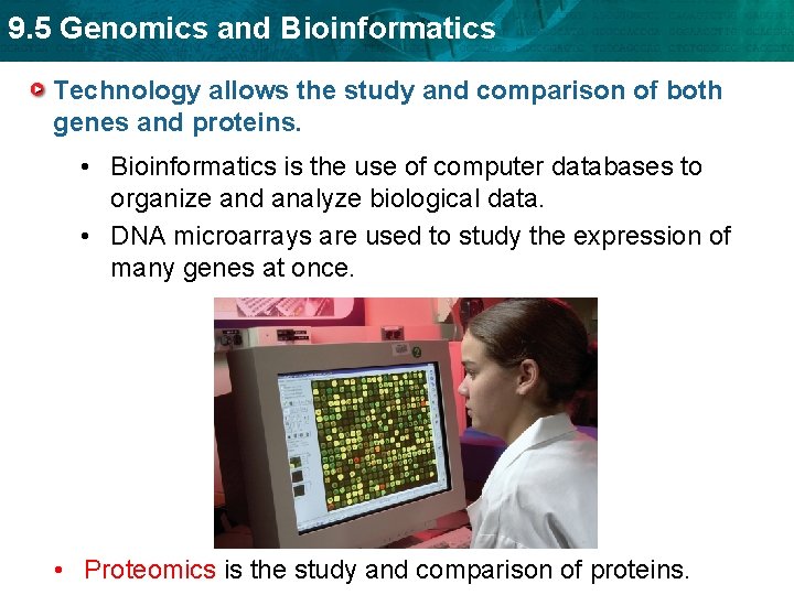 9. 5 Genomics and Bioinformatics Technology allows the study and comparison of both genes