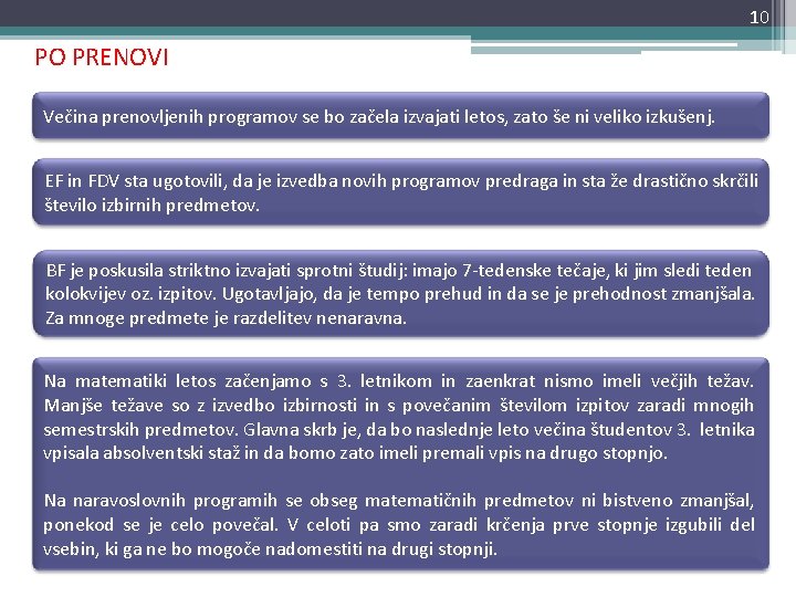 10 PO PRENOVI Večina prenovljenih programov se bo začela izvajati letos, zato še ni