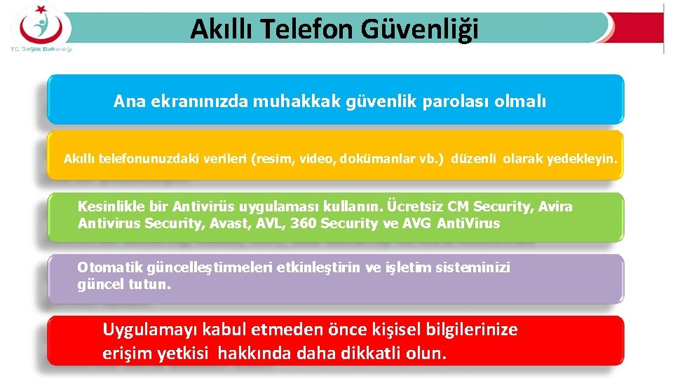 Akıllı Telefon Güvenliği Ana ekranınızda muhakkak güvenlik parolası olmalı Akıllı telefonunuzdaki verileri (resim, video,