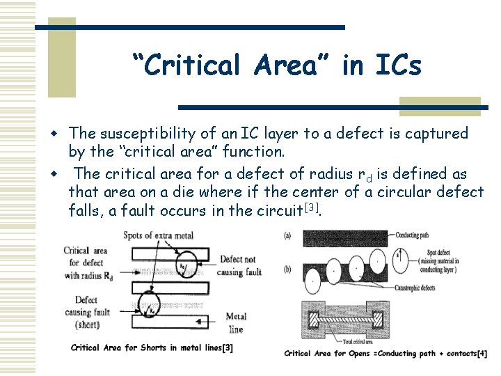 “Critical Area” in ICs w The susceptibility of an IC layer to a defect