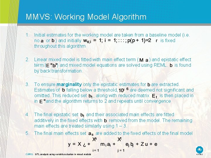 MMVS: Working Model Algorithm 1. Initial estimates for the working model are taken from MMVS: Working Model Algorithm 1. Initial estimates for the working model are taken from