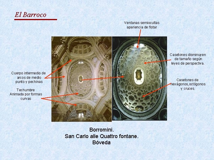 El Barroco Ventanas semiocultas apariencia de flotar Casetones disminuyen de tamaño según leyes de