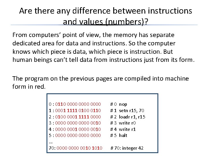 Are there any difference between instructions and values (numbers)? From computers’ point of view,