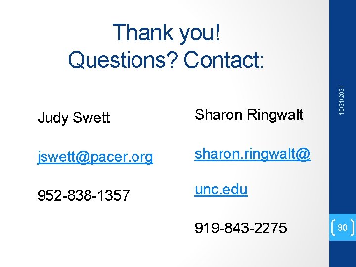 Judy Swett Sharon Ringwalt jswett@pacer. org sharon. ringwalt@ 952 -838 -1357 unc. edu 919