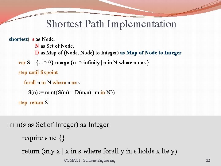 Shortest Path Implementation shortest( s as Node, N as Set of Node, D as