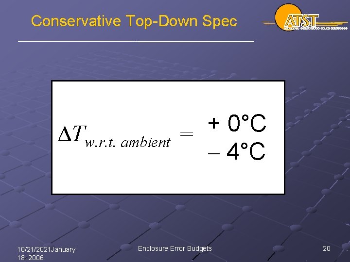 Conservative Top-Down Spec Tw. r. t. ambient 10/21/2021 January 18, 2006 + 0°C =