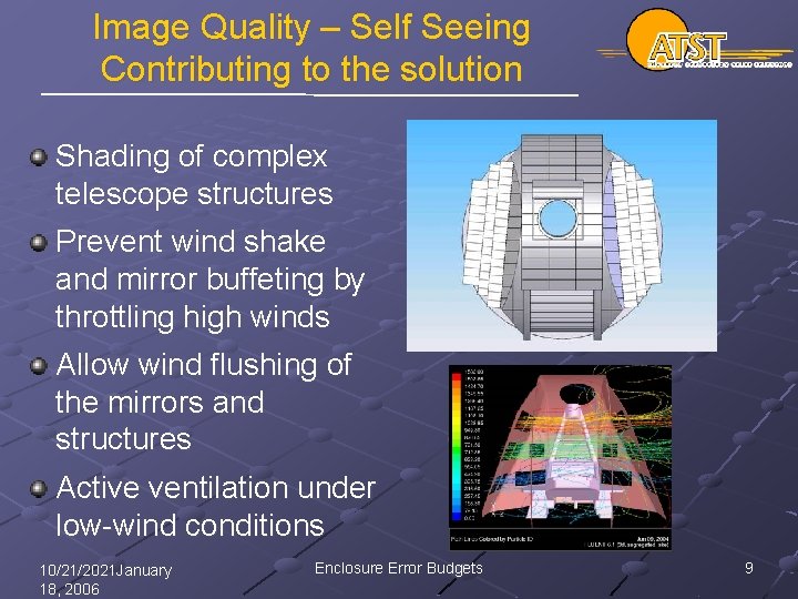 Image Quality – Self Seeing Contributing to the solution Shading of complex telescope structures