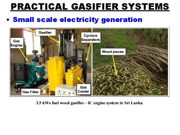 PRACTICAL GASIFIER SYSTEMS • Small scale electricity generation 