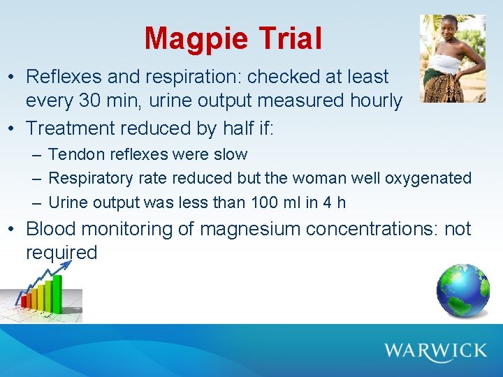 Magpie Trial • Reflexes and respiration: checked at least every 30 min, urine output Magpie Trial • Reflexes and respiration: checked at least every 30 min, urine output