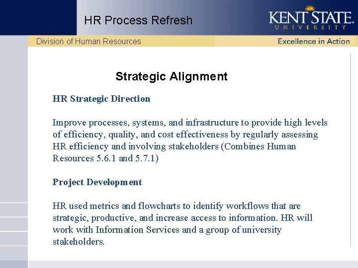 HR Process Refresh Division of Human Resources Strategic Alignment HR Strategic Direction Improve processes,