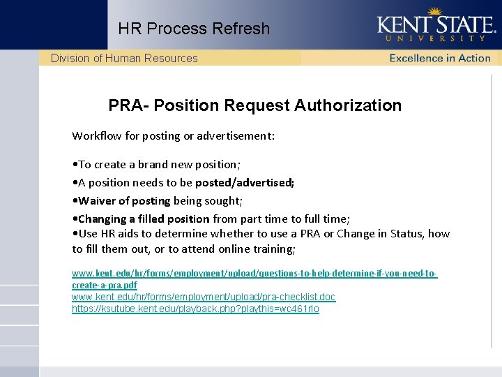 HR Process Refresh Division of Human Resources PRA- Position Request Authorization Workflow for posting