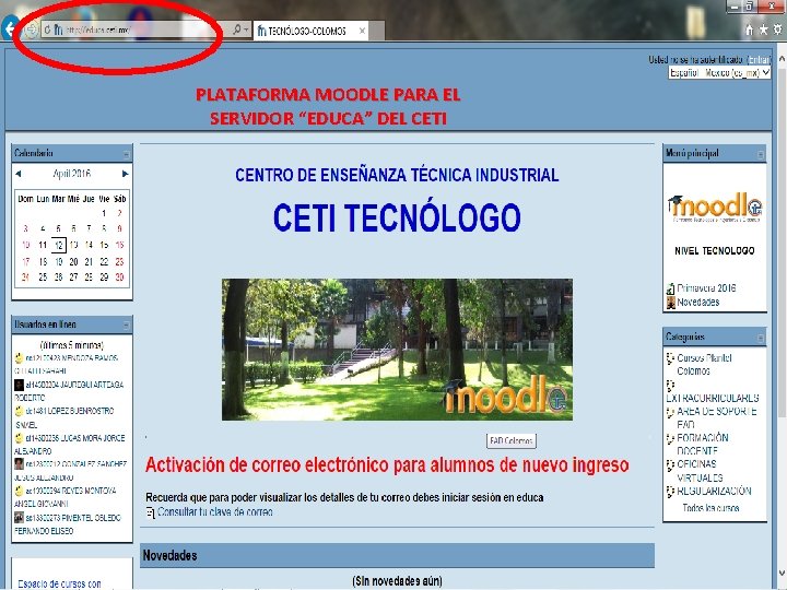 PLATAFORMA MOODLE PARA EL SERVIDOR “EDUCA” DEL CETI 